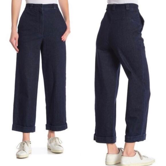 Theory High Rise Wide Leg Structured Denim Pants/Trousers Indigo Blue Size US 4 - Picture 1 of 8